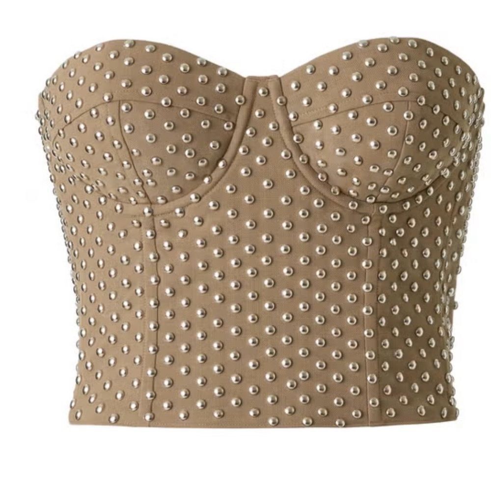 Rokh for H & M Studded Tan Bustier Top Size S NWT